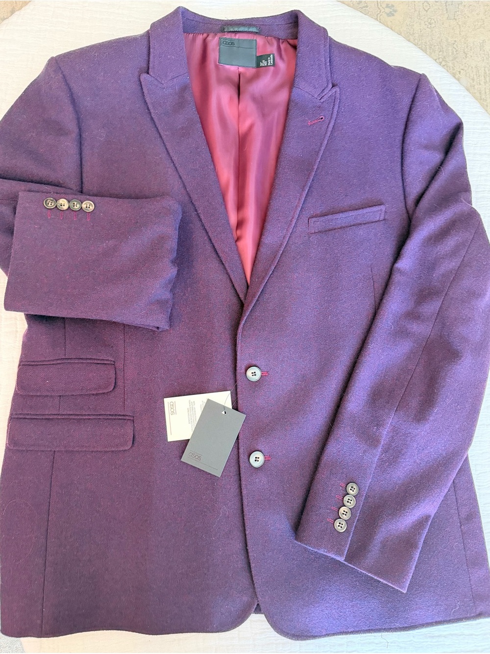 ASOS wool blend deep Purple Men's Blazer with dark cranberry Lining